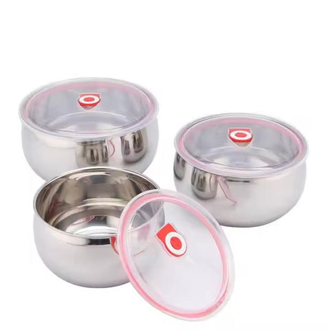 3 Sizes Stainless Steel Food Container with Airtight Plastic Lid